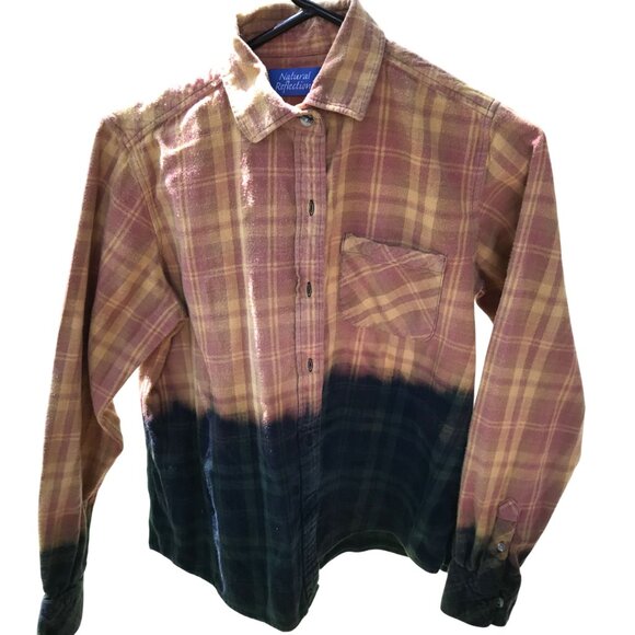 Bleached Flannel Autumn Shirt, Size Medium: Upcycled, Painted Pumpkin Spice - Picture 6 of 12